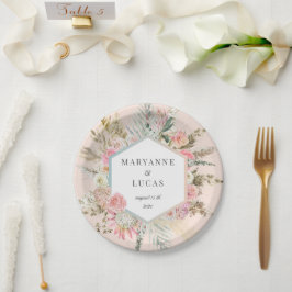 Elegant Boheems bloemmonogram Papieren Bordje