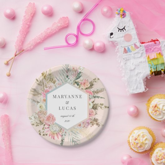 Elegant Boheems bloemmonogram Papieren Bordje (Feest)