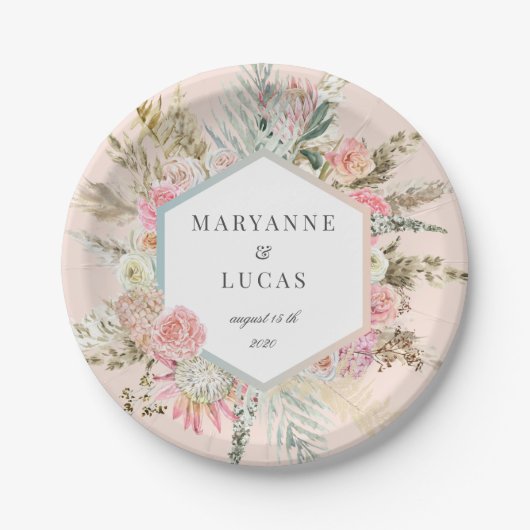 Elegant Boheems bloemmonogram Papieren Bordje (Voorkant)