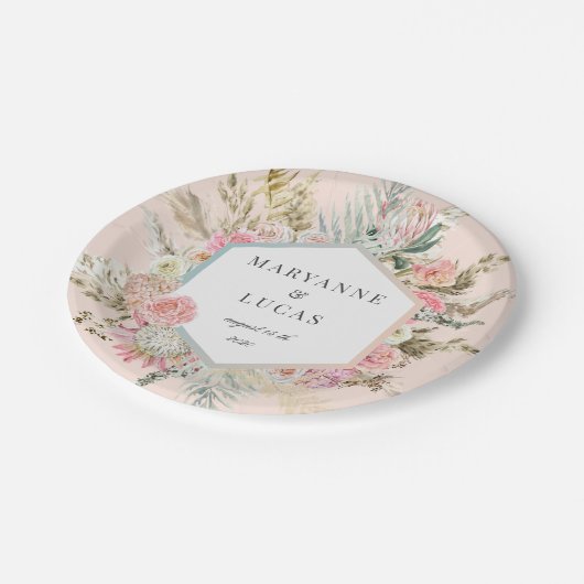 Elegant Boheems bloemmonogram Papieren Bordje (Gekanteld)