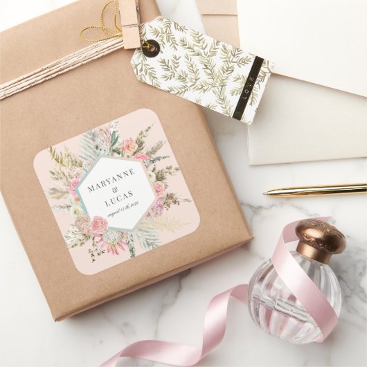 Elegant Boheems bloemmonogram Vierkante Sticker (Geschenken)