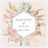 Elegant Boheems bloemmonogram Vierkante Sticker (Voorkant)