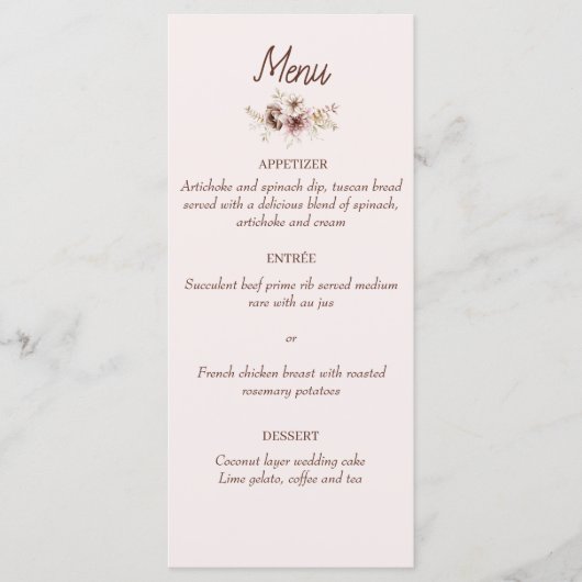 Elegant Boheems huwelijksmenu Menu (Voorkant)