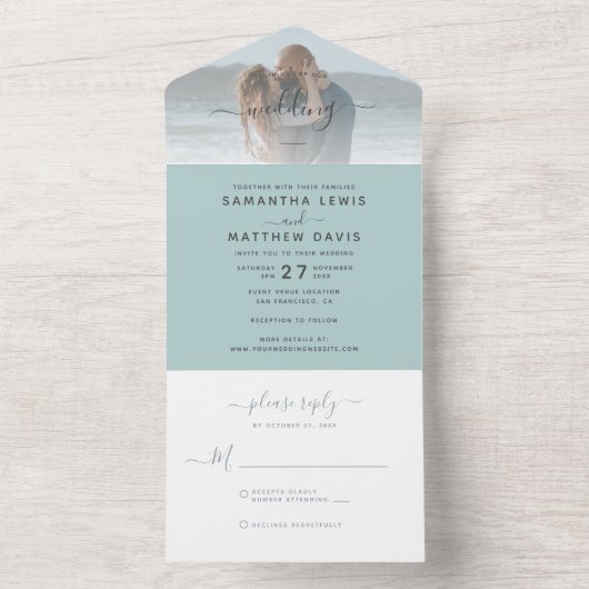 Elegant Bohemian Beach Wedding All In One Uitnodiging (Binnen)