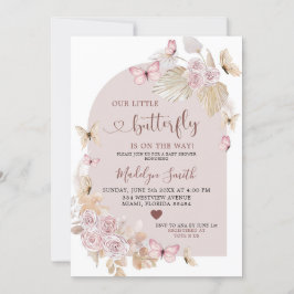 Elegant Bohemian Blush and Butterfly Baby shower Kaart