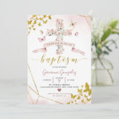 Elegant Bohemian Blush en Gold Butterfly Baptisme Kaart (Staand voorkant)