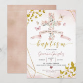 Elegant Bohemian Blush en Gold Butterfly Baptisme Kaart (Voorkant / Achterkant)