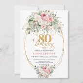 Elegant Bohemian Blush Roses 80th Birthday Invite Kaart (Voorkant)