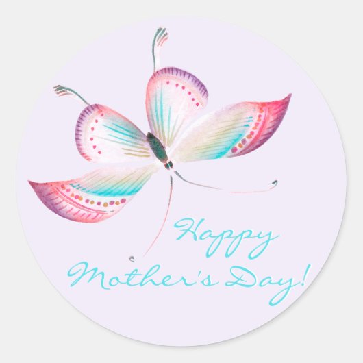 Elegant Bohemian Butterfly Happy Moederdag Ronde Sticker (Voorkant)
