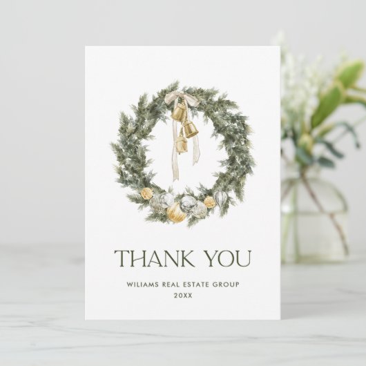 Elegant Bohemian Christmas Pine krans bedrijf Bedankkaart (Staand voorkant)