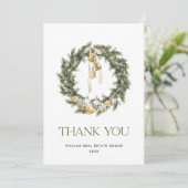 Elegant Bohemian Christmas Pine krans bedrijf Bedankkaart (Staand voorkant)