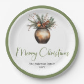 Elegant Bohemian Christmas Wreath in Earthy Plate Papieren Bordje (Voorkant)