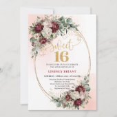 Elegant Bohemian Deep Red Peony Sweet 16 Birthday  Kaart (Voorkant)
