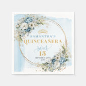 Elegant Bohemian Dusty Blue Floral Gold Glitter  Servet (Voorkant)