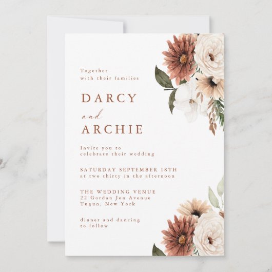 Elegant Bohemian Floral All Seasons Wedding Kaart (Voorkant)