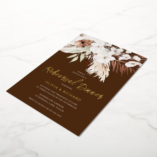 Elegant Bohemian Floral Gold repesal Dinner Folie Uitnodiging (Gedraaid)