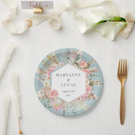 Elegant Bohemian Floral Monogram Papier Bord (Huwelijk)