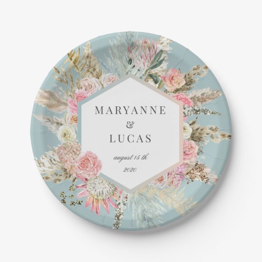 Elegant Bohemian Floral Monogram Papier Bord (Voorkant)