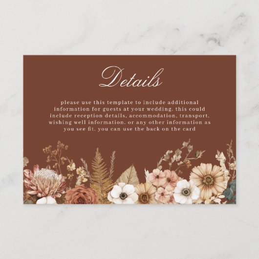 Elegant Bohemian Floral Wedding Details Informatiekaartje (Voorkant)
