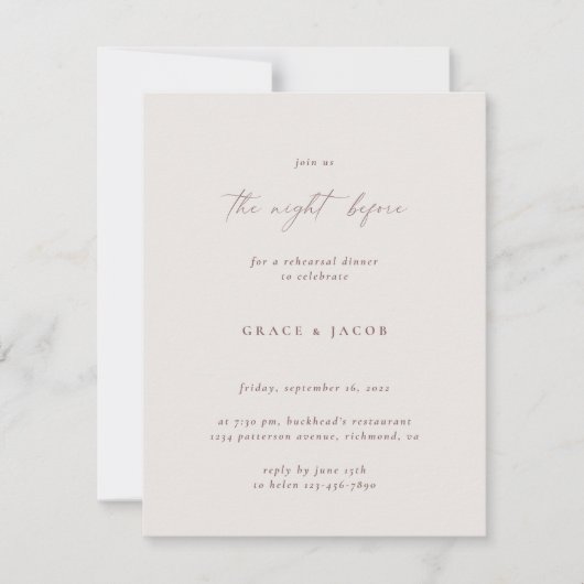 Elegant Bohemian Ivory Minimalist Rehearings Dinne Kaart (Voorkant)