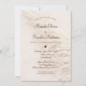 Elegant Bohemian Pampas Grass Wedding Invitation Kaart (Voorkant)
