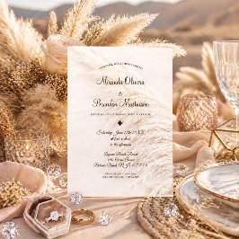 Elegant Bohemian Pampas Grass Wedding Invitation Kaart