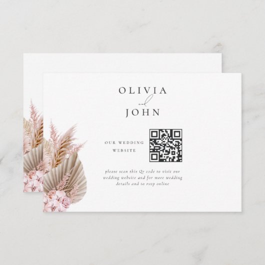 Elegant Bohemian Pampas Grass Wedding Website Informatiekaartje (Voorkant / Achterkant)