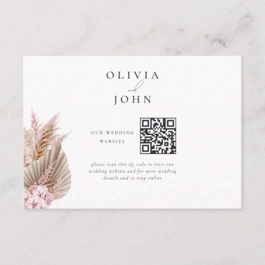 Elegant Bohemian Pampas Grass Wedding Website Informatiekaartje (Voorkant)