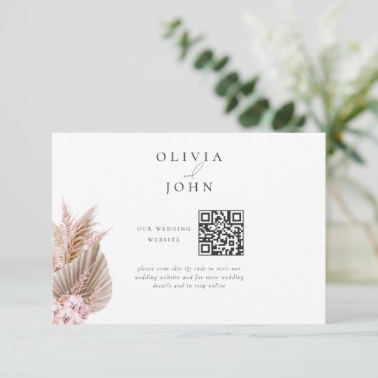 Elegant Bohemian Pampas Grass Wedding Website Informatiekaartje (Staand voorkant)