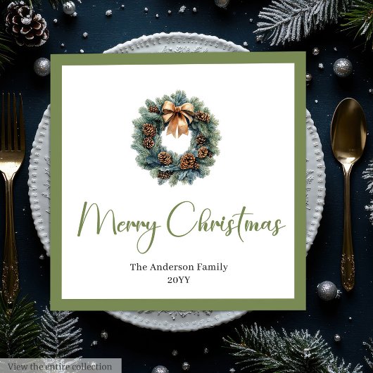 Elegant Bohemian Pine Wreath Festive Holiday  Servet