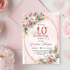 Elegant Bohemian Powder Pink Flowers 40th Birthday Kaart