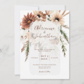 Elegant Bohemian Rustic Floral Pampas Wedding Kaart (Voorkant)