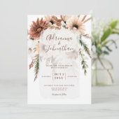 Elegant Bohemian Rustic Floral Pampas Wedding Kaart (Staand voorkant)