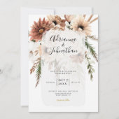 Elegant Bohemian Rustic Floral Pampas Wedding Kaart (Voorkant)