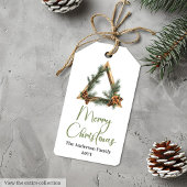 Elegant Bohemian Rustic Pine Wreath Gift Tag Cadeaulabel