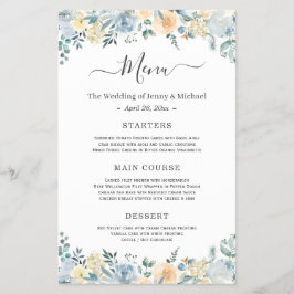 Elegant Bohemian Vanilla Blue Floral Wedding Menu