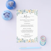 Elegant Bohemian Vanilla Blue Floral Wedding Menu (Enkel)