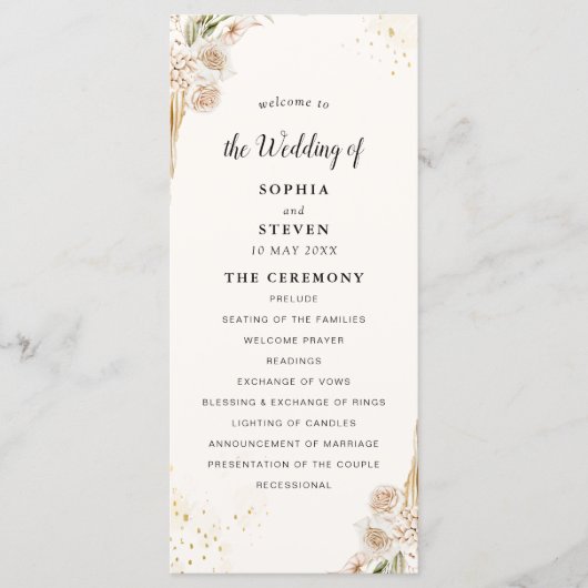 Elegant Bohemian Wedding Featuring Yellow and Beig Programmakaart (Voorkant)