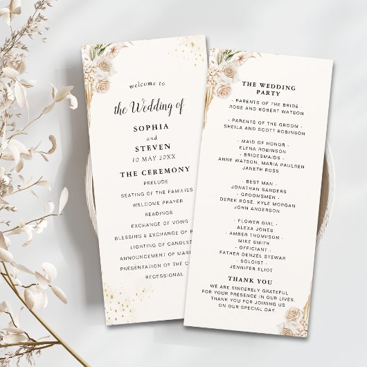 Elegant Bohemian Wedding Featuring Yellow and Beig Programmakaart