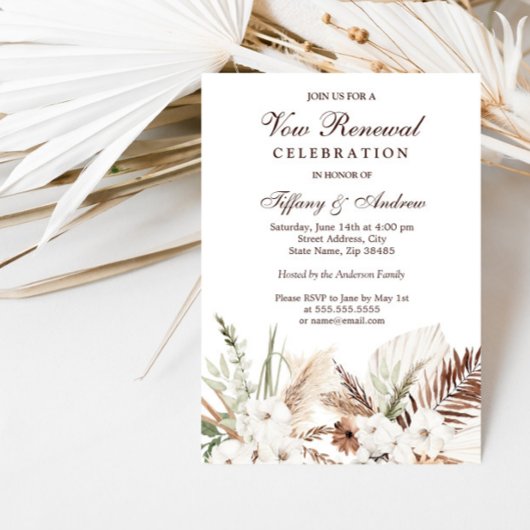 Elegant Bohemian White Floral Vow Renewal Kaart