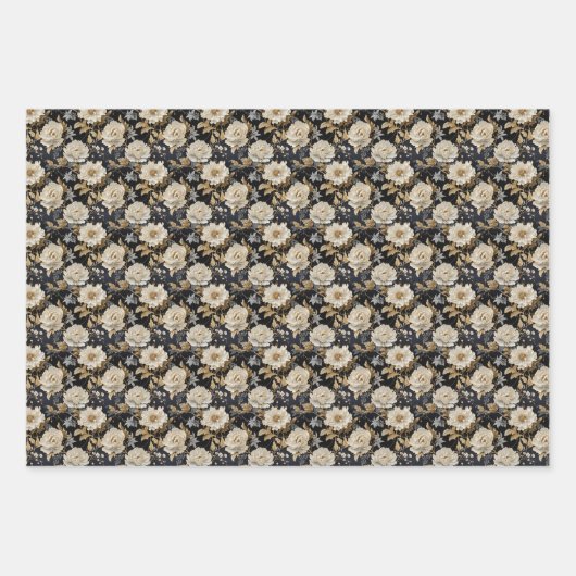 Elegant boho 3d rozen pioenen neutraal aardewerk n inpakpapier vel (Voorkant 3)