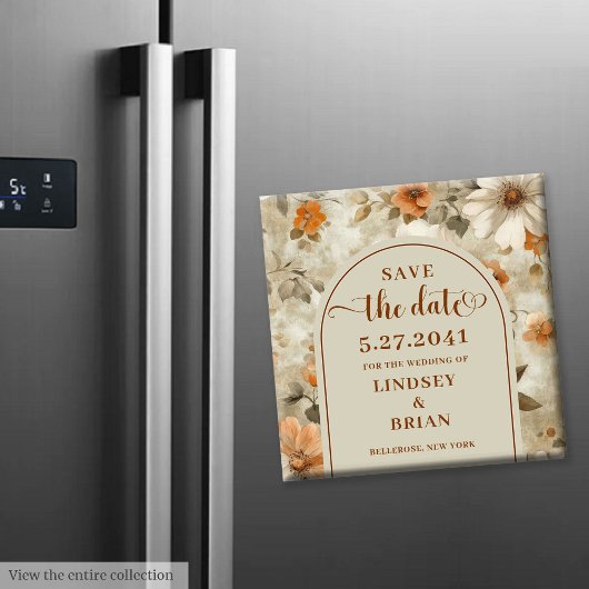 Elegant Boho Aards Ivoor Olijf Bloemen Bewaar Datu Magneet