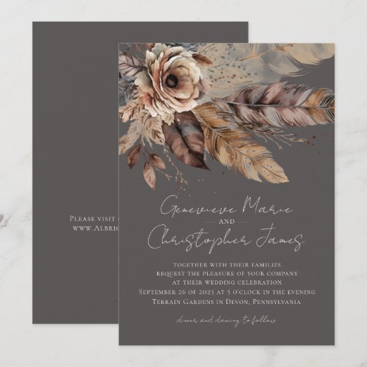 Elegant Boho Aardse Bloemen Waterverf Bruiloft Kaart (Voorkant / Achterkant)