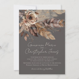 Elegant Boho Aardse Bloemen Waterverf Bruiloft Kaart