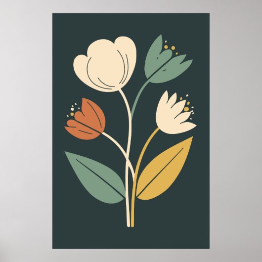 Elegant Boho Abstract Botanische Bloem Poster (Voorkant)