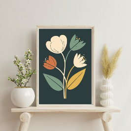 Elegant Boho Abstract Botanische Bloem Poster