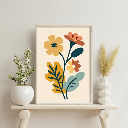 Elegant Boho Abstract Botanische Bloem Poster