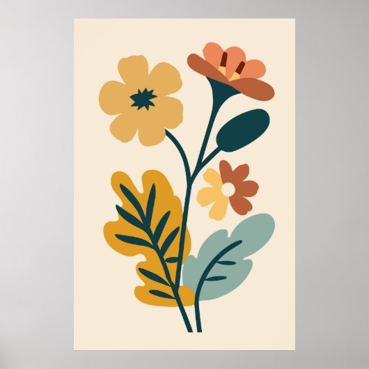Elegant Boho Abstract Botanische Bloem Poster (Voorkant)