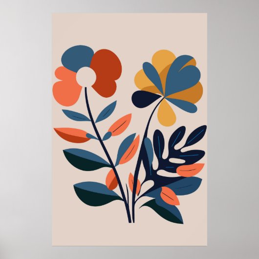 Elegant Boho Abstract Botanische Bloem Poster (Voorkant)