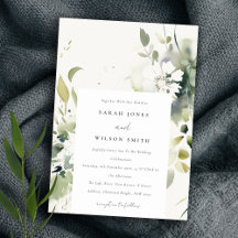 Elegant Boho Abstract Groen Wit Bloemen Bruiloft